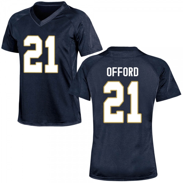 Caleb Offord Notre Dame Fighting Irish NCAA Women's #21 Navy Blue Game College Stitched Football Jersey XFL7255WR